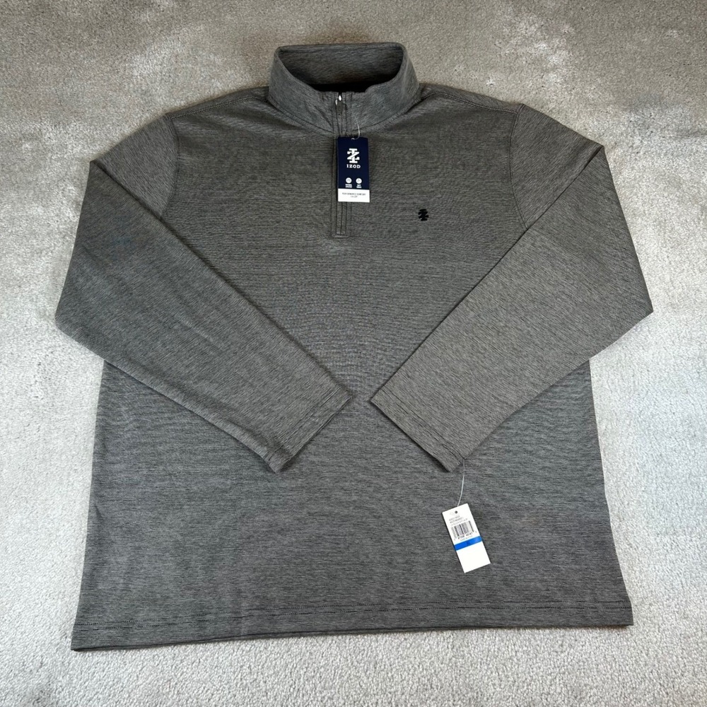 NWT IZOD Quarter Zip Pullover Men's XL‎ Carbon Heather Grey Feeder Stripe